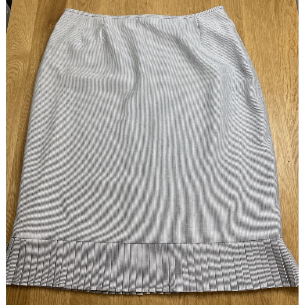 Le‎ Suit Women's Striped Skirt SZ 14 Pleated Blue White Career Formal Elegant
